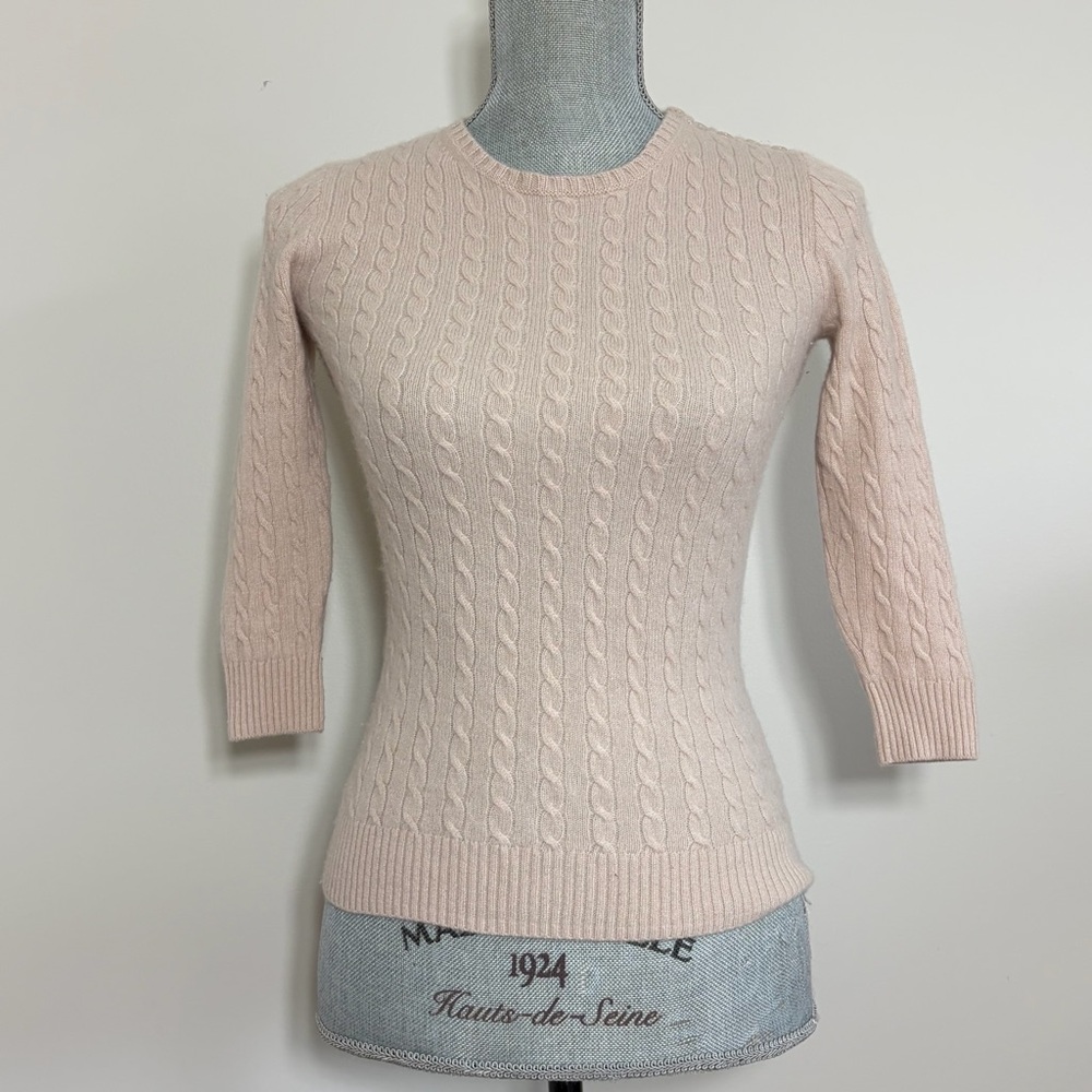 Cashmere J Crew Black Label Blush Pink Cable Knit Sweater XXSml
